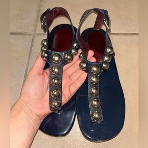 Marc Jacobs Navy Sandals with Gold Studs